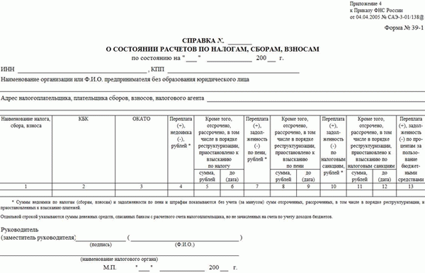 Форма № 39-1 (устаревший бланк)