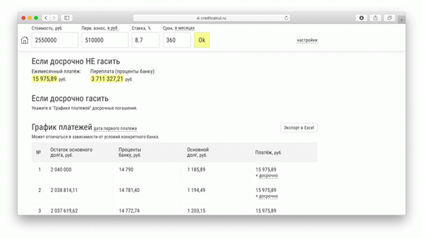 Калькулятор досрочного погашения ипотеки