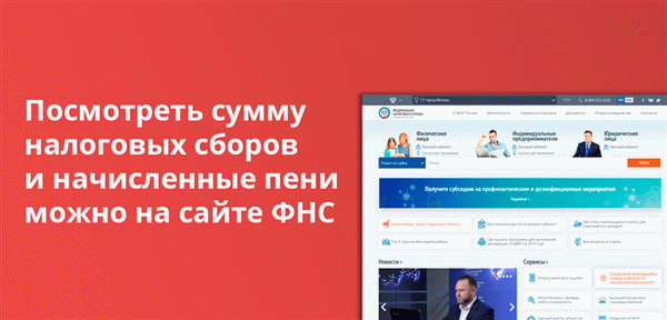 Посмотреть сумму налоговых сборов и начисленные пени можно на сайте ФНС 