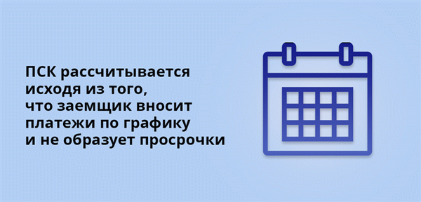 ПСК рассчитывается исходя из того, что заемщик вносит платежи по графику и не образует просрочки