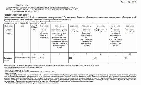 справка по расчетам с бюджетом пример заполнения