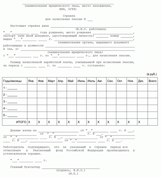 Справка о зарплате для начисления пенсии