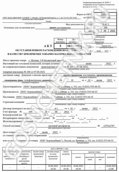 Образец ТОРГ-2, стр. 1