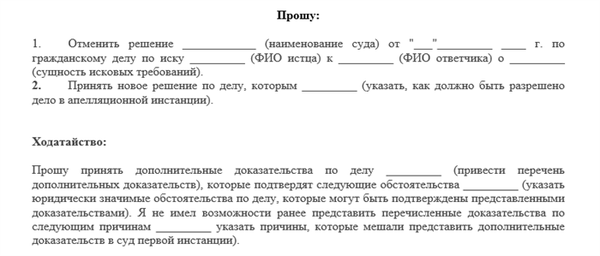 Требования в апелляционной жалобе