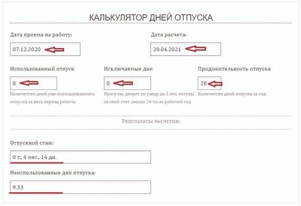 Онлайн калькулятор для расчета дней отпуска - инструкция, формулы и примеры