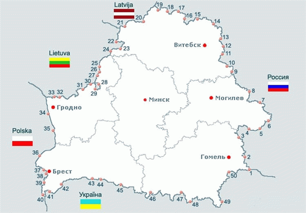 Карта страны с пограничными пунктами