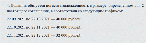 Соглашение о рассрочке долга. Часть 1